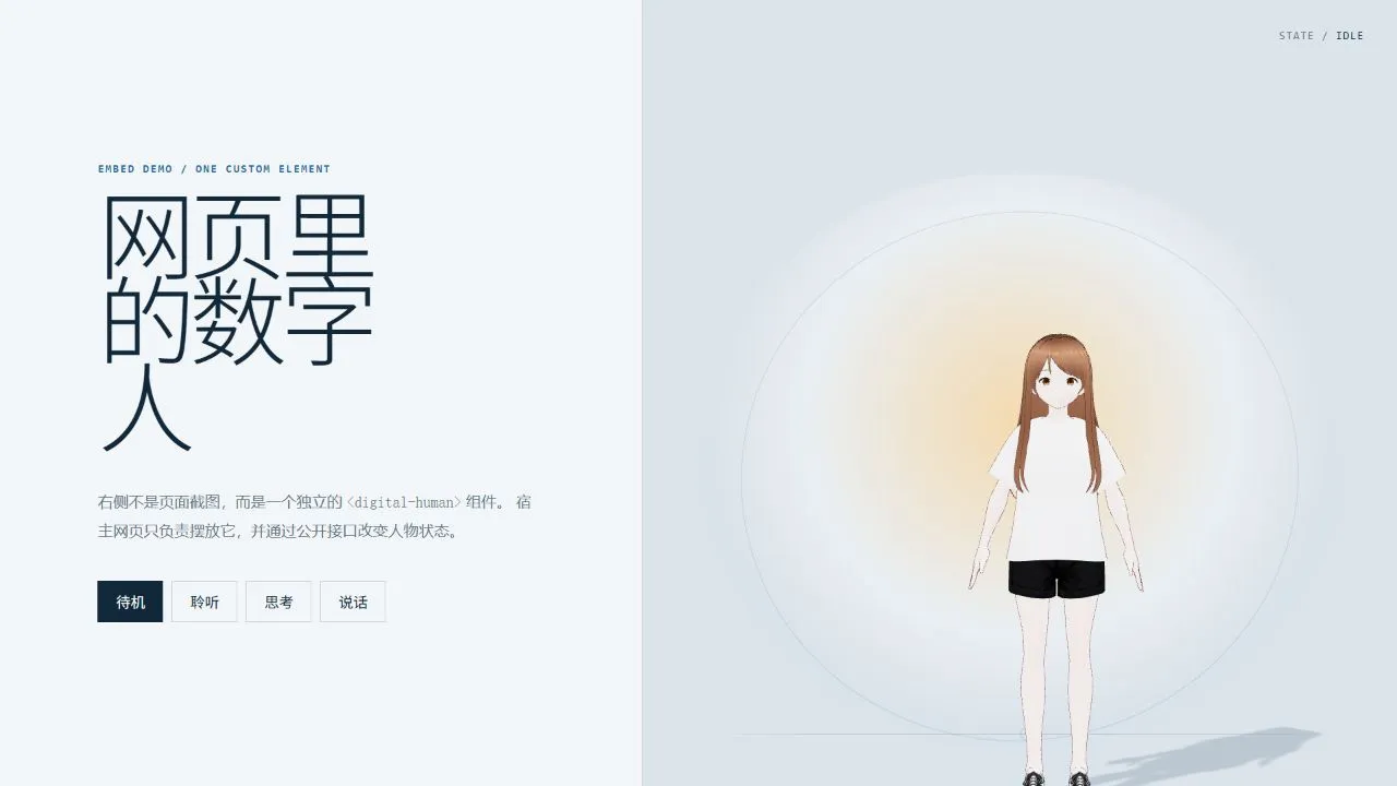 通过 Web Component 嵌入宿主网页的数字人示例